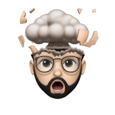 An animated emoji graphic of a person with glasses and a beard, displaying an expression of surprise or shock.