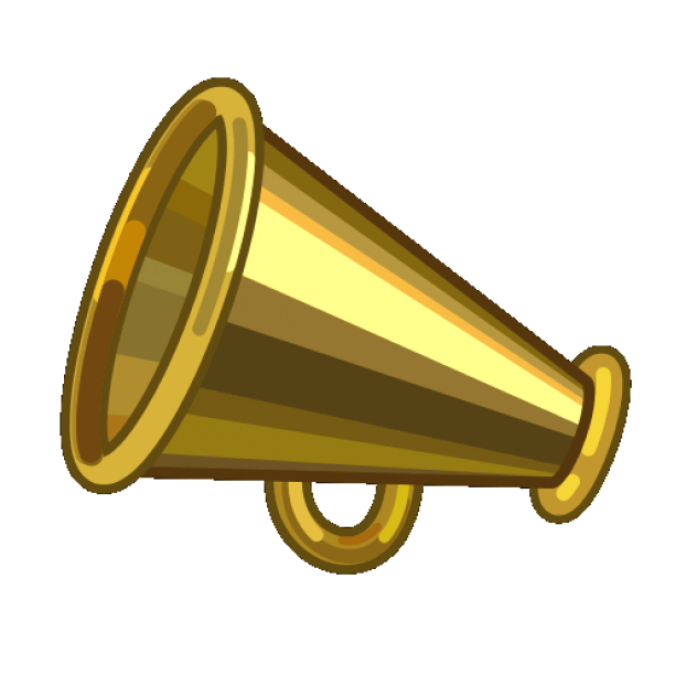 A shiny, golden megaphone with a handle. The megaphone is depicted at an angle, showing its open, circular mouthpiece and narrow end. The illustration style is simple and clean, with a slight gradient giving the megaphone a metallic appearance—perfect for showcasing on eCommerce platforms.